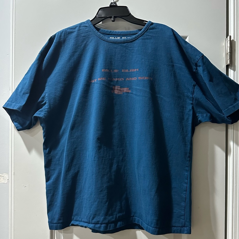 Billie Eilish T-Shirt Blue Green Crew Neck - Hit Me Hard And Soft Album- Medium